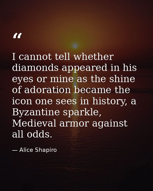 I cannot tell whether diamonds appeared in his eyes or mine as the shine of adoration became the icon one sees in histor — Alice Shapiro