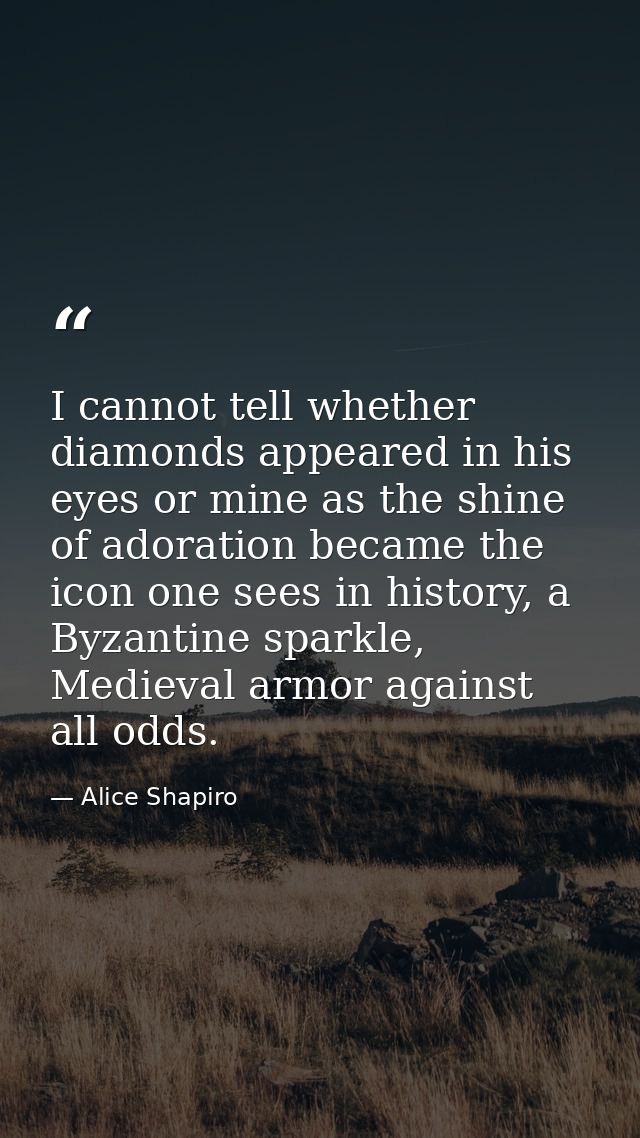 I cannot tell whether diamonds appeared in his eyes or mine as the shine of adoration became the icon one sees in histor — Alice Shapiro