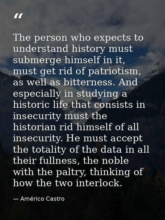 The person who expects to understand history must submerge himself in it, must get rid of patriotism, as well as bittern — Américo Castro