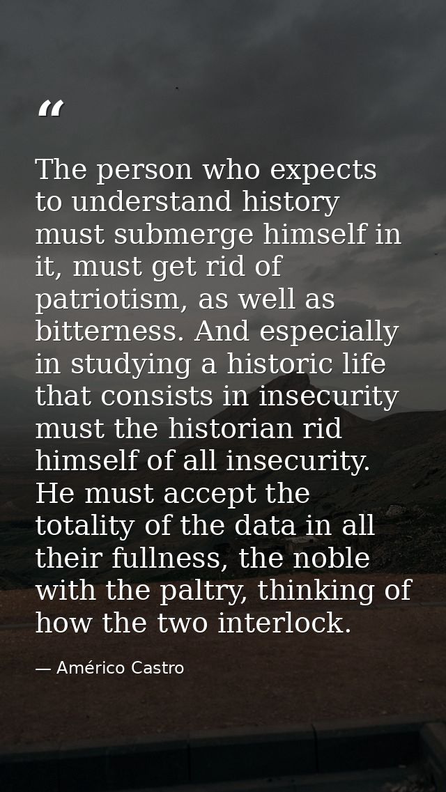 The person who expects to understand history must submerge himself in it, must get rid of patriotism, as well as bittern — Américo Castro