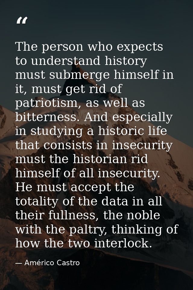 The person who expects to understand history must submerge himself in it, must get rid of patriotism, as well as bittern — Américo Castro