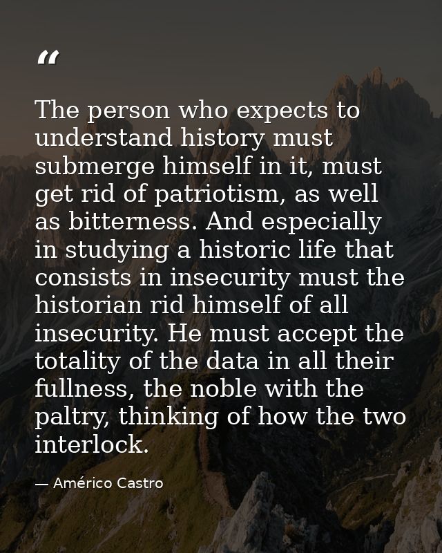 The person who expects to understand history must submerge himself in it, must get rid of patriotism, as well as bittern — Américo Castro