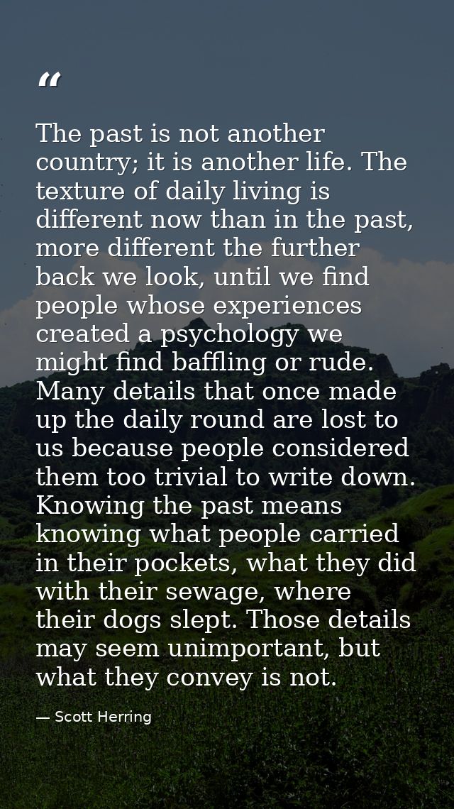 The past is not another country; it is another life. The texture of daily living is different now than in the past, more — Scott Herring