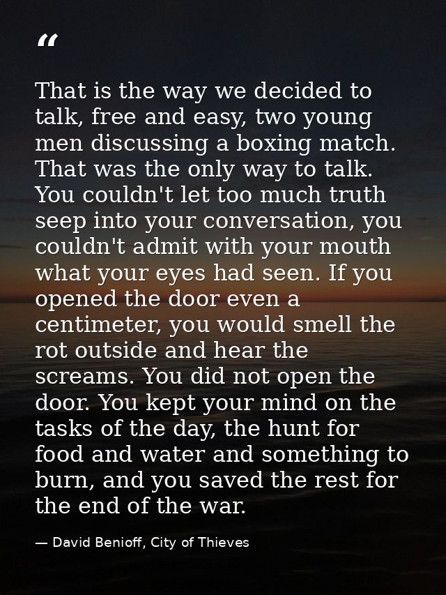 That is the way we decided to talk, free and easy, two young men discussing a boxing match. That was the only way to tal — David Benioff, City of Thieves