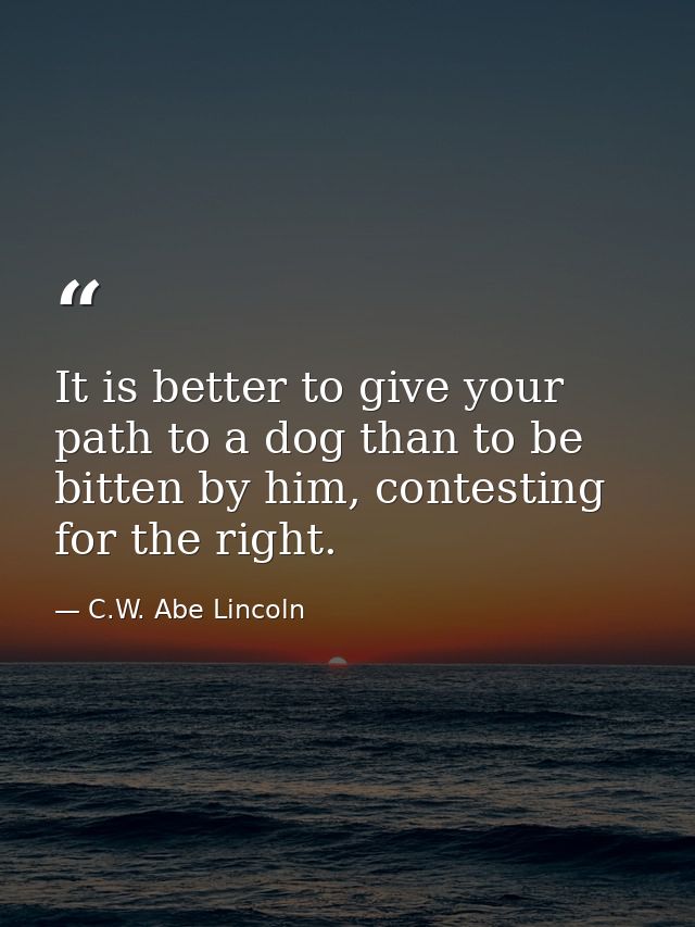 It is better to give your path to a dog than to be bitten by him, contesting for the right. — C.W. Abe Lincoln