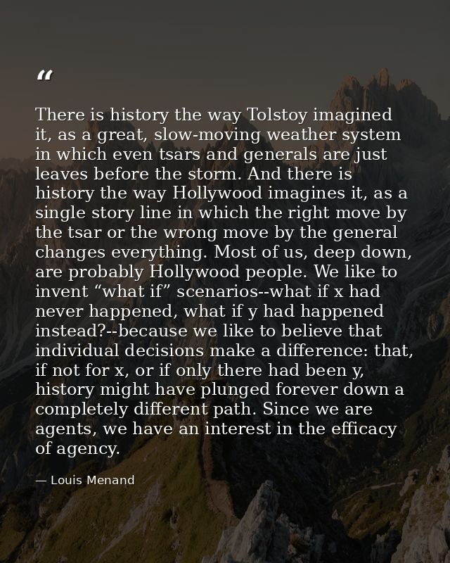 There is history the way Tolstoy imagined it, as a great, slow-moving weather system in which even tsars and generals ar — Louis Menand