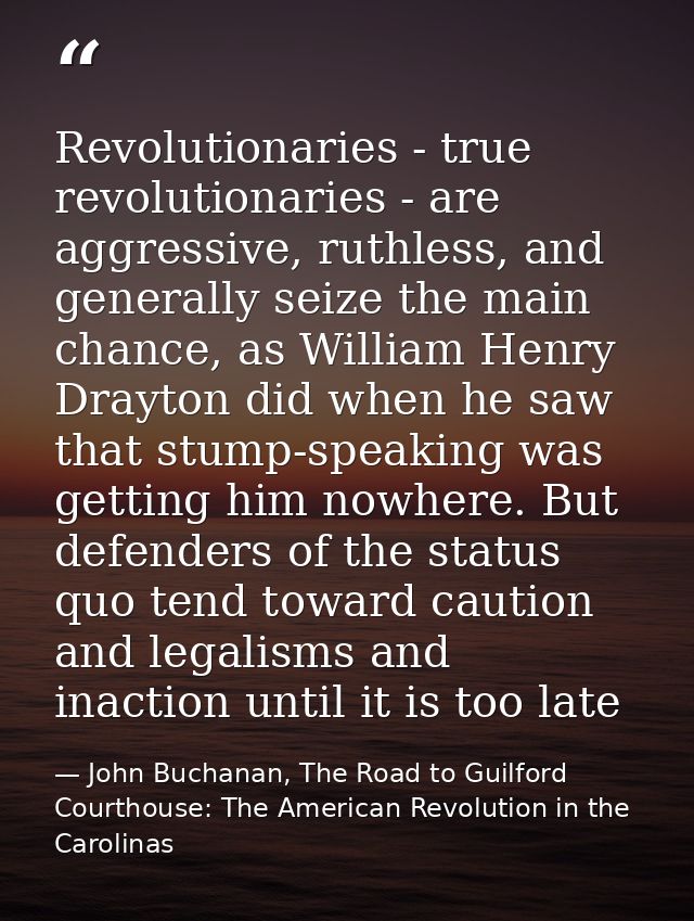Revolutionaries - true revolutionaries - are aggressive, ruthless, and generally seize the main chance, as William Henry — John Buchanan, The Road to Guilford Courthouse: The American Revolution in the Carolinas