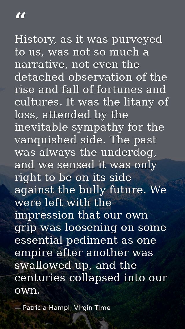 History, as it was purveyed to us, was not so much a narrative, not even the detached observation of the rise and fall o — Patricia Hampl, Virgin Time