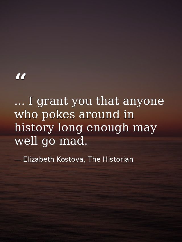 ... I grant you that anyone who pokes around in history long enough may well go mad. — Elizabeth Kostova, The Historian