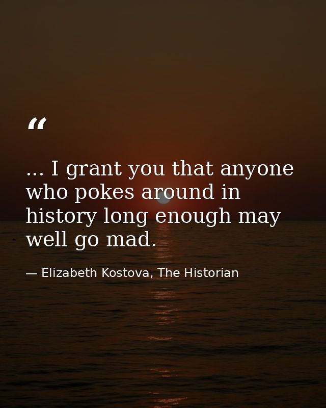 ... I grant you that anyone who pokes around in history long enough may well go mad. — Elizabeth Kostova, The Historian