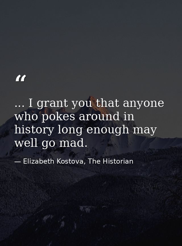 ... I grant you that anyone who pokes around in history long enough may well go mad. — Elizabeth Kostova, The Historian