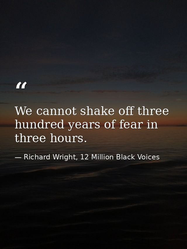 We cannot shake off three hundred years of fear in three hours. — Richard Wright, 12 Million Black Voices
