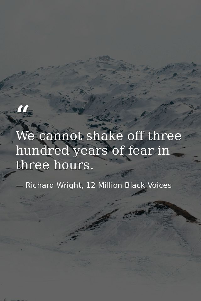 We cannot shake off three hundred years of fear in three hours. — Richard Wright, 12 Million Black Voices