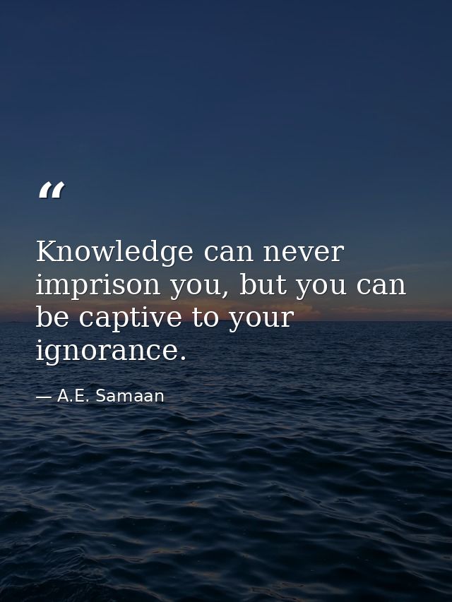 Knowledge can never imprison you, but you can be captive to your ignorance. — A.E. Samaan