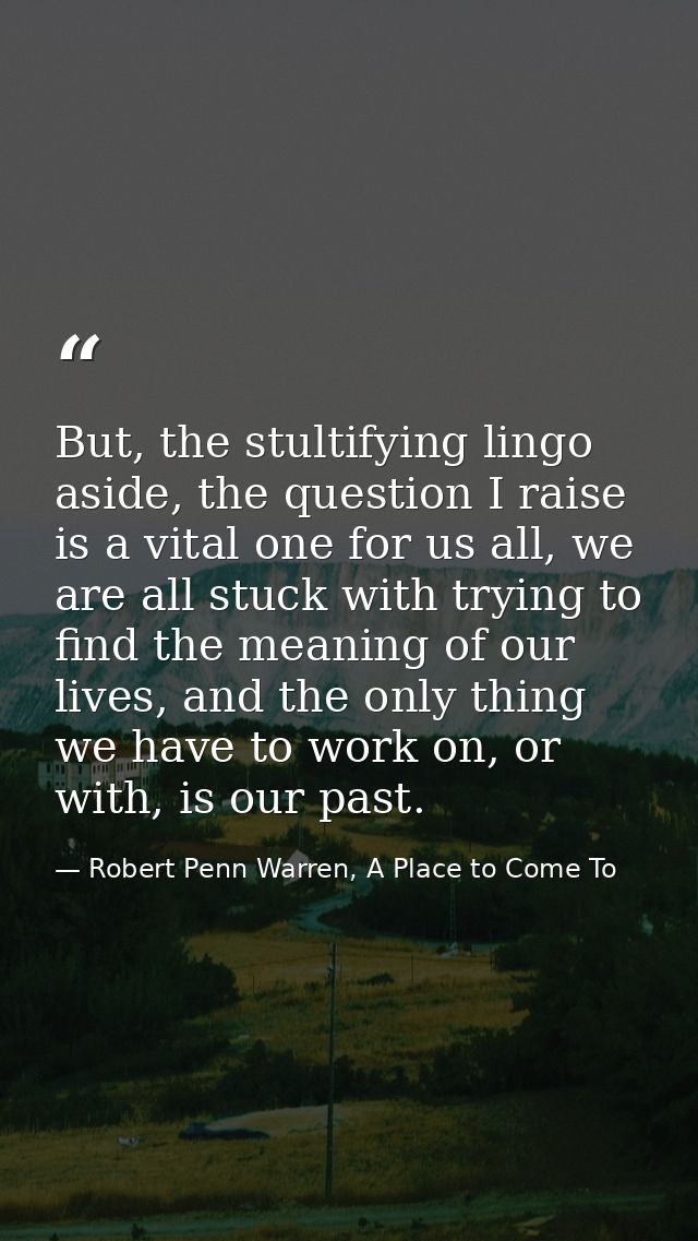 But, the stultifying lingo aside, the question I raise is a vital one for us all, we are all stuck with trying to find t — Robert Penn Warren, A Place to Come To