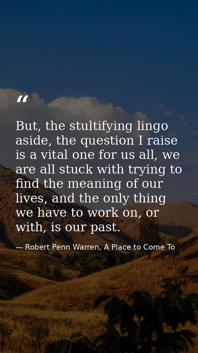But, the stultifying lingo aside, the question I raise is a vital one for us all, we are all stuck with trying to find t — Robert Penn Warren, A Place to Come To