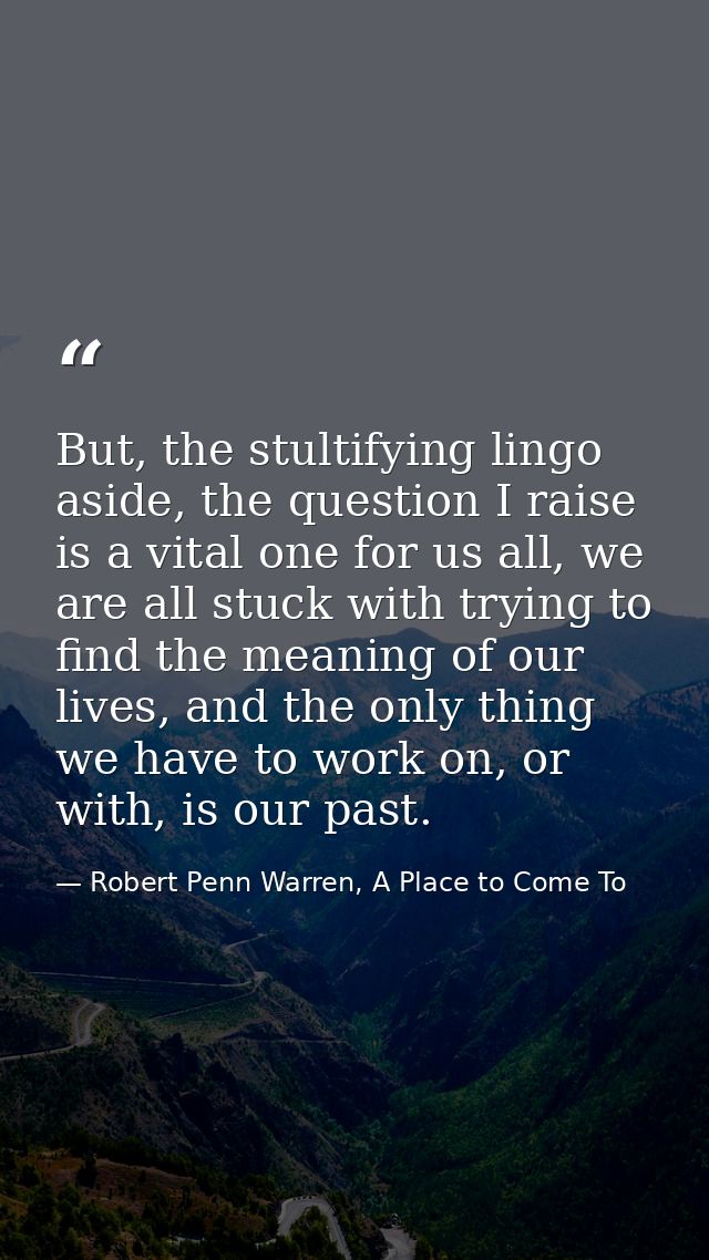 But, the stultifying lingo aside, the question I raise is a vital one for us all, we are all stuck with trying to find t — Robert Penn Warren, A Place to Come To