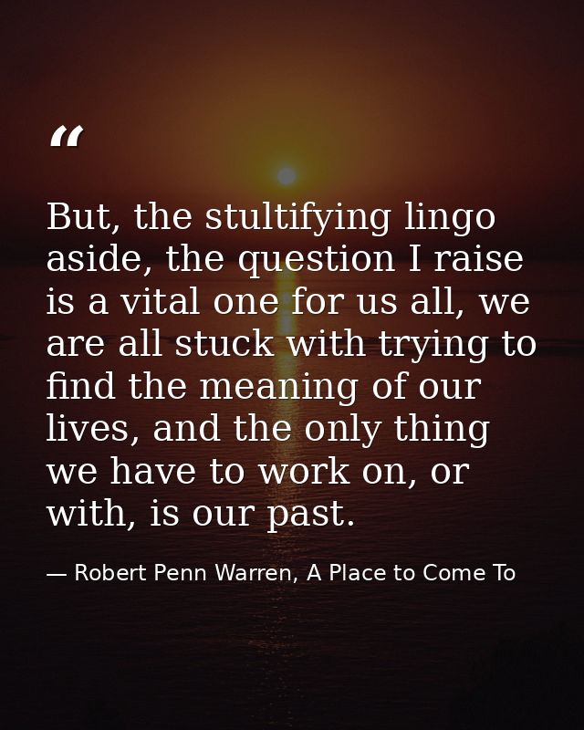 But, the stultifying lingo aside, the question I raise is a vital one for us all, we are all stuck with trying to find t — Robert Penn Warren, A Place to Come To