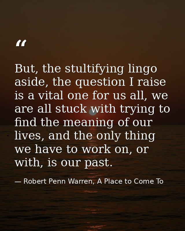 But, the stultifying lingo aside, the question I raise is a vital one for us all, we are all stuck with trying to find t — Robert Penn Warren, A Place to Come To