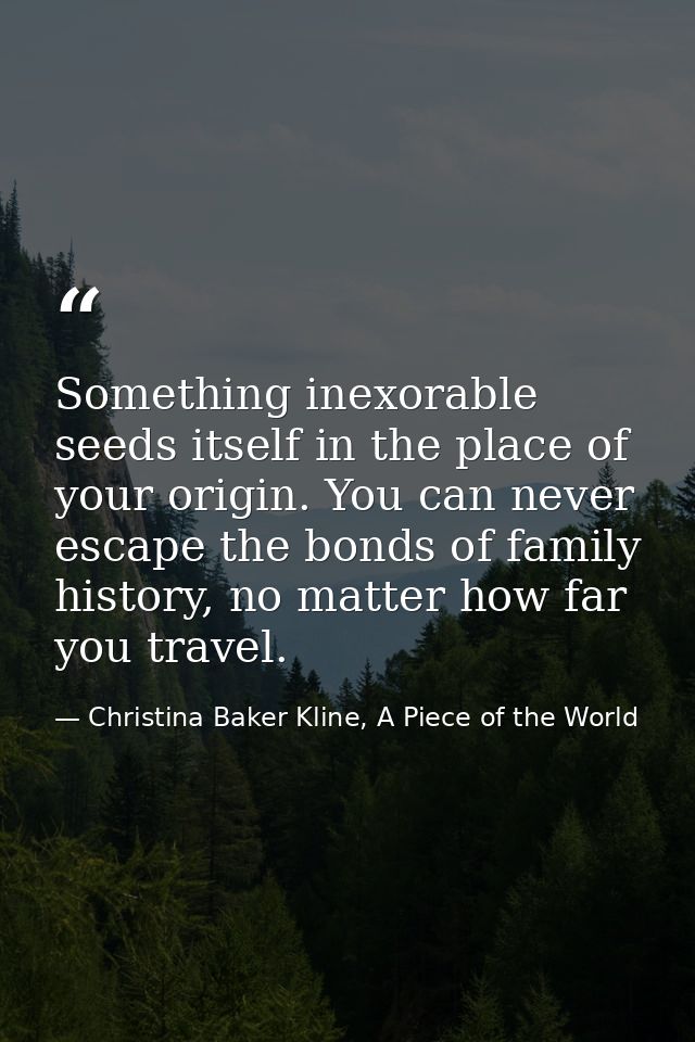 Something inexorable seeds itself in the place of your origin. You can never escape the bonds of family history, no matt — Christina Baker Kline, A Piece of the World