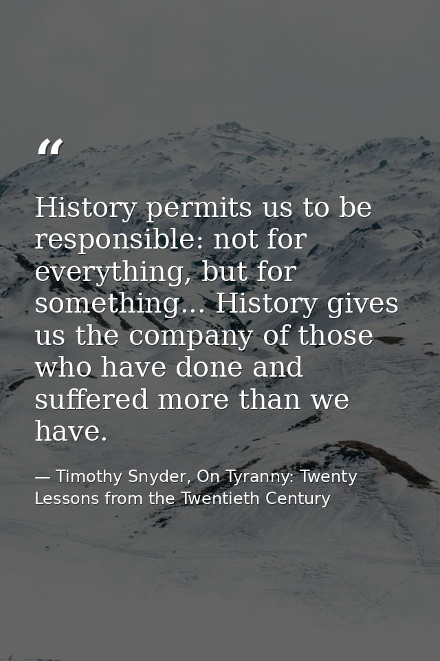 History permits us to be responsible: not for everything, but for something... History gives us the company of those who — Timothy Snyder, On Tyranny: Twenty Lessons from the Twentieth Century