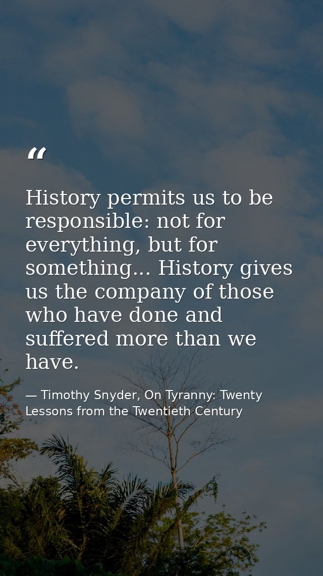 History permits us to be responsible: not for everything, but for something... History gives us the company of those who — Timothy Snyder, On Tyranny: Twenty Lessons from the Twentieth Century