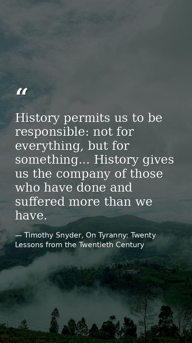 History permits us to be responsible: not for everything, but for something... History gives us the company of those who — Timothy Snyder, On Tyranny: Twenty Lessons from the Twentieth Century