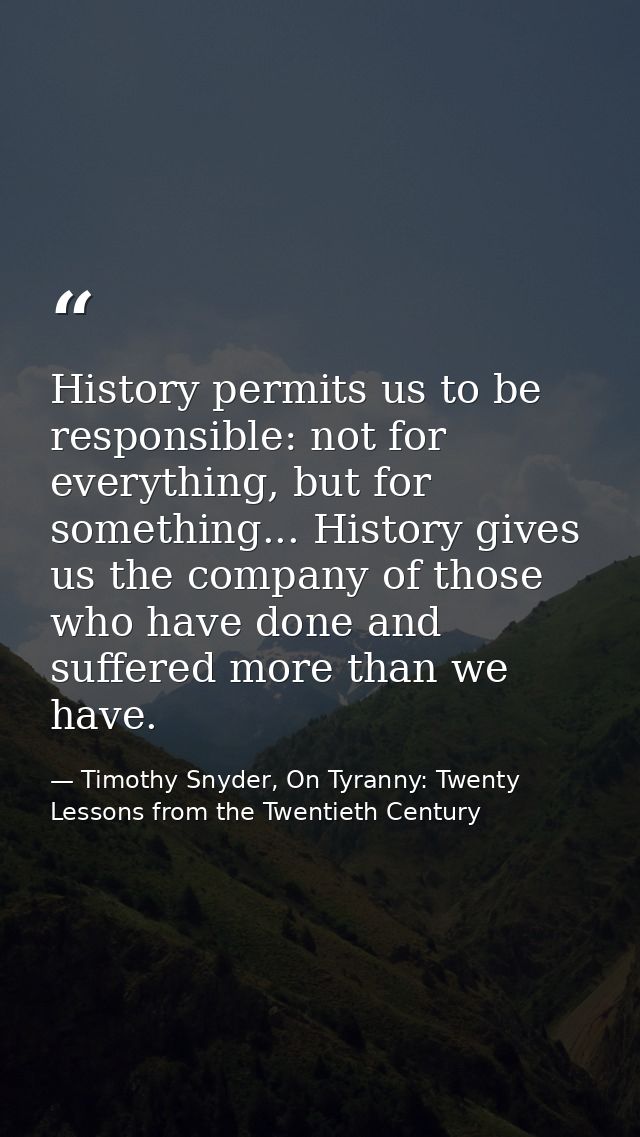 History permits us to be responsible: not for everything, but for something... History gives us the company of those who — Timothy Snyder, On Tyranny: Twenty Lessons from the Twentieth Century
