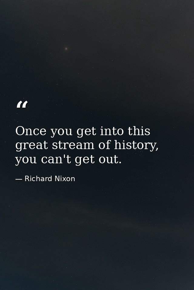 Once you get into this great stream of history, you can't get out. — Richard Nixon