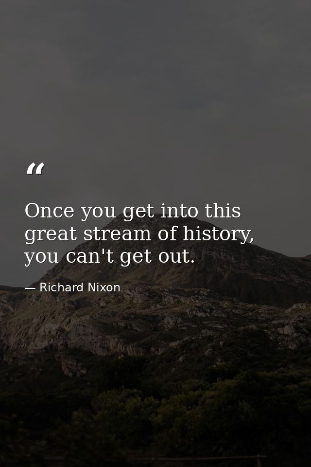 Once you get into this great stream of history, you can't get out. — Richard Nixon