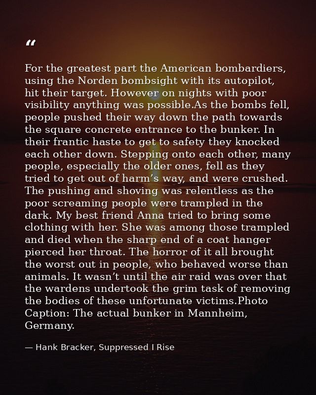 For the greatest part the American bombardiers, using the Norden bombsight with its autopilot, hit their target. However — Hank Bracker, Suppressed I Rise