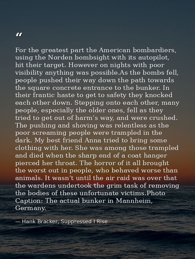 For the greatest part the American bombardiers, using the Norden bombsight with its autopilot, hit their target. However — Hank Bracker, Suppressed I Rise