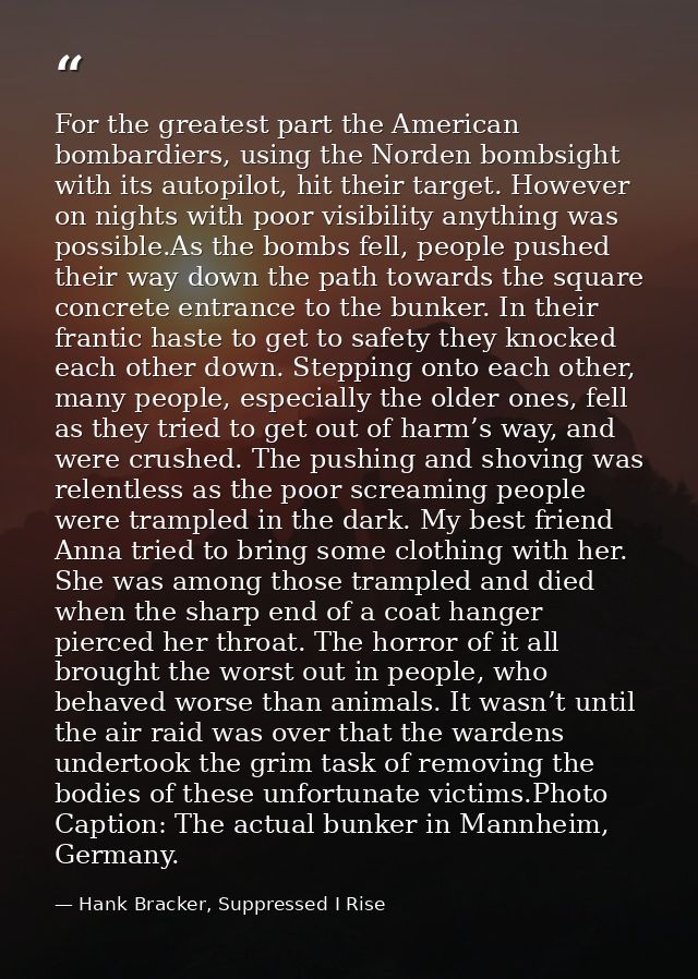For the greatest part the American bombardiers, using the Norden bombsight with its autopilot, hit their target. However — Hank Bracker, Suppressed I Rise