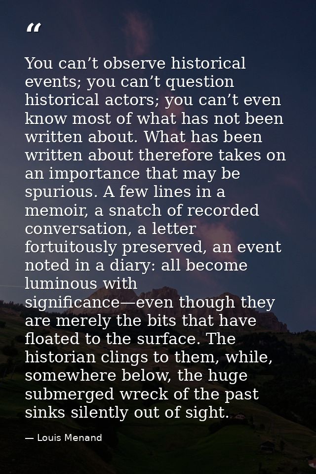 You can’t observe historical events; you can’t question historical actors; you can’t even know most of what has not been — Louis Menand