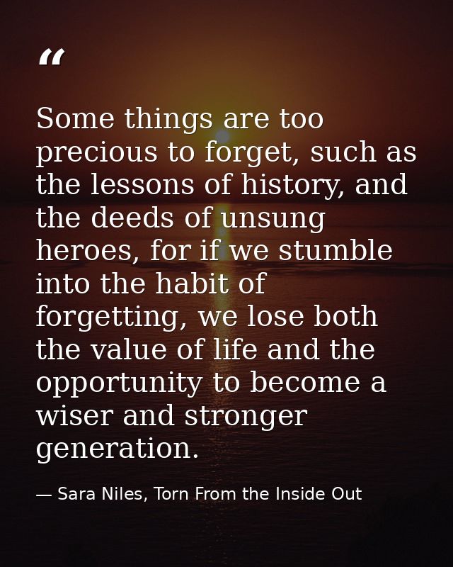 Some things are too precious to forget, such as the lessons of history, and the deeds of unsung heroes, for if we stumbl — Sara Niles, Torn From the Inside Out