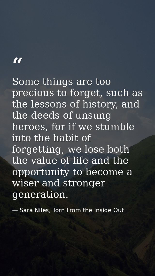 Some things are too precious to forget, such as the lessons of history, and the deeds of unsung heroes, for if we stumbl — Sara Niles, Torn From the Inside Out