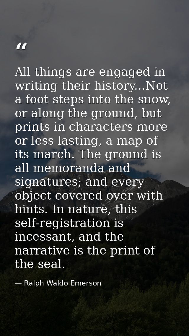 All things are engaged in writing their history...Not a foot steps into the snow, or along the ground, but prints in cha — Ralph Waldo Emerson