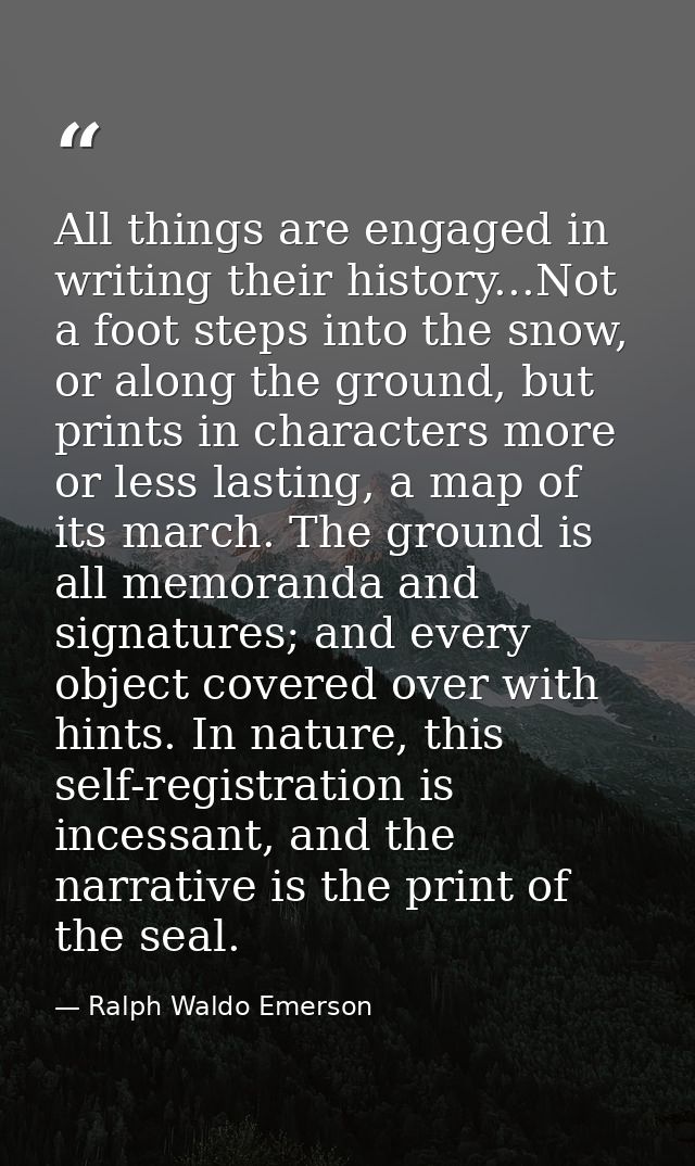 All things are engaged in writing their history...Not a foot steps into the snow, or along the ground, but prints in cha — Ralph Waldo Emerson