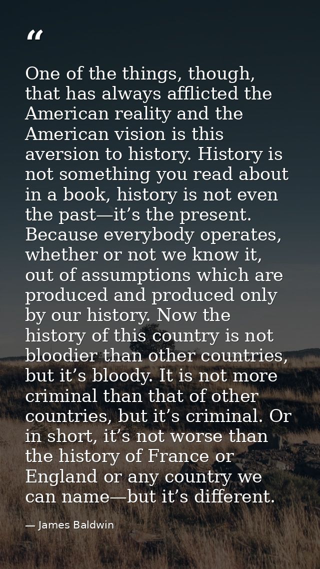 One of the things, though, that has always afflicted the American reality and the American vision is this aversion to hi — James Baldwin