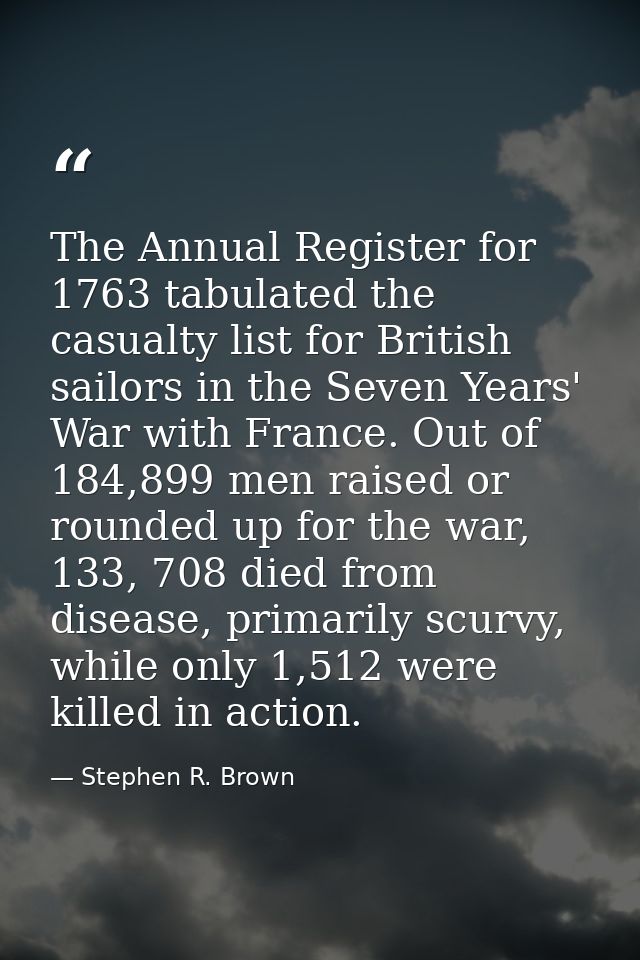 The Annual Register for 1763 tabulated the casualty list for British sailors in the Seven Years' War with France. Out of — Stephen R. Brown