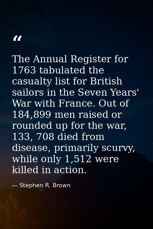 The Annual Register for 1763 tabulated the casualty list for British sailors in the Seven Years' War with France. Out of — Stephen R. Brown