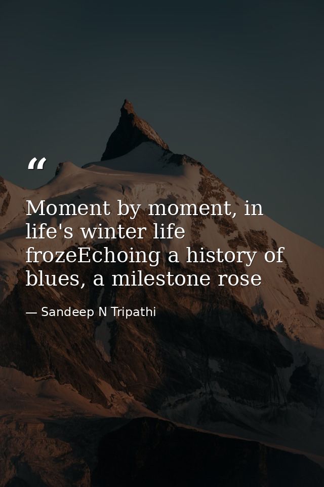 Moment by moment, in life's winter life frozeEchoing a history of blues, a milestone rose — Sandeep N Tripathi