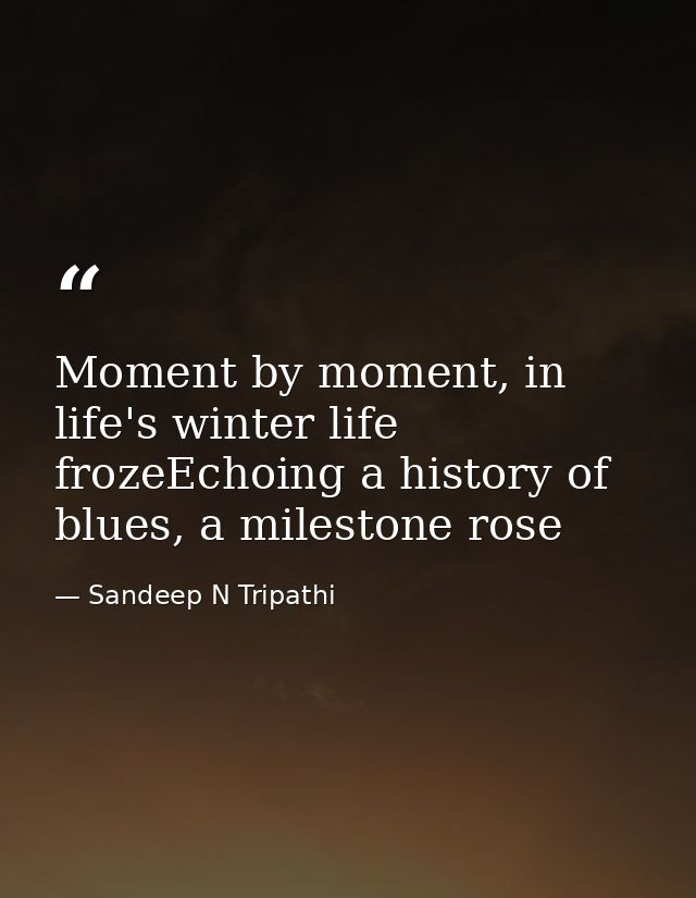 Moment by moment, in life's winter life frozeEchoing a history of blues, a milestone rose — Sandeep N Tripathi