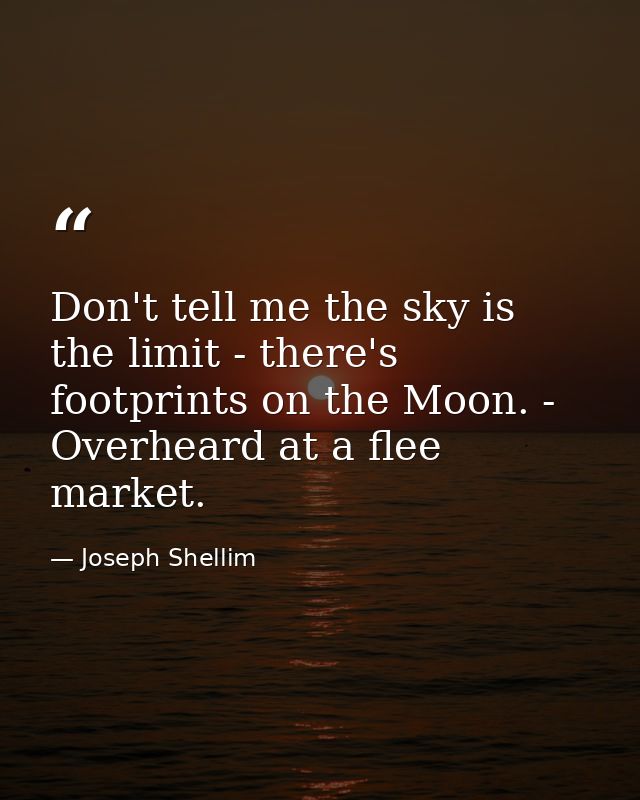 Don't tell me the sky is the limit - there's footprints on the Moon. - Overheard at a flee market. — Joseph Shellim