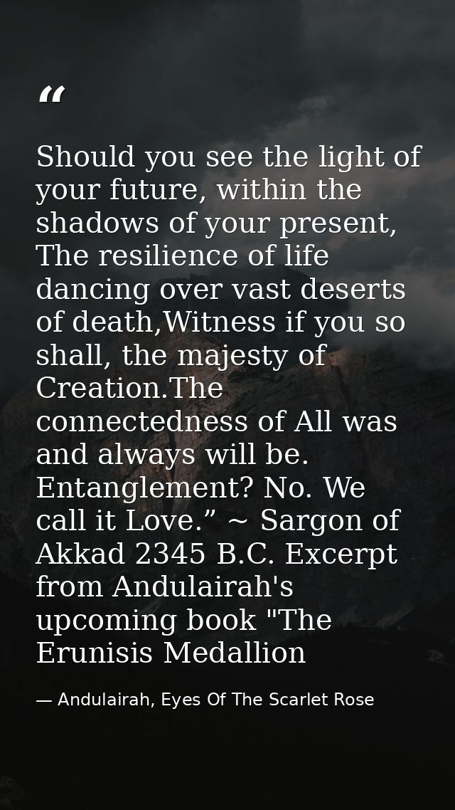 Should you see the light of your future, within the shadows of your present, The resilience of life dancing over vast de — Andulairah, Eyes Of The Scarlet Rose