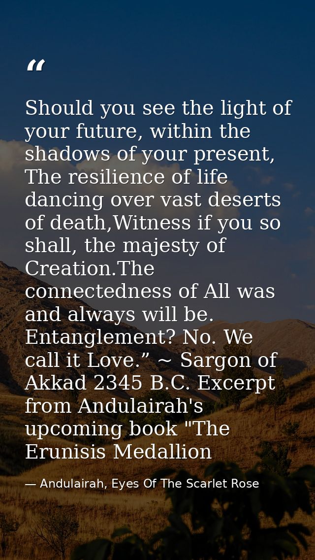 Should you see the light of your future, within the shadows of your present, The resilience of life dancing over vast de — Andulairah, Eyes Of The Scarlet Rose