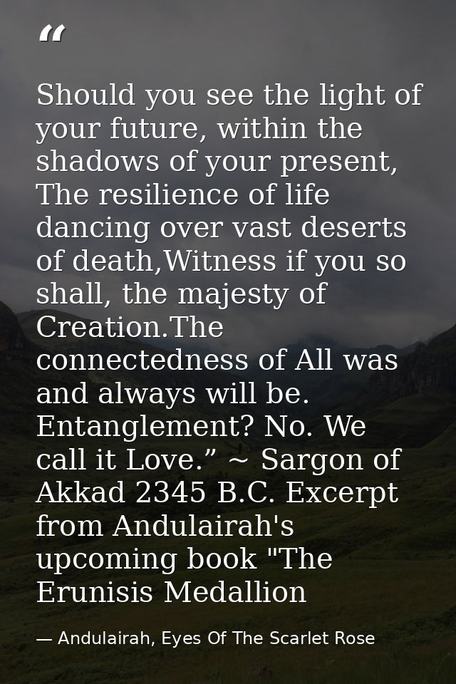 Should you see the light of your future, within the shadows of your present, The resilience of life dancing over vast de — Andulairah, Eyes Of The Scarlet Rose