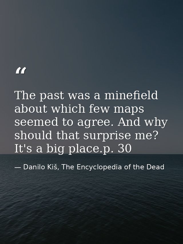 The past was a minefield about which few maps seemed to agree. And why should that surprise me? It's a big place.p. 30 — Danilo Kiš, The Encyclopedia of the Dead