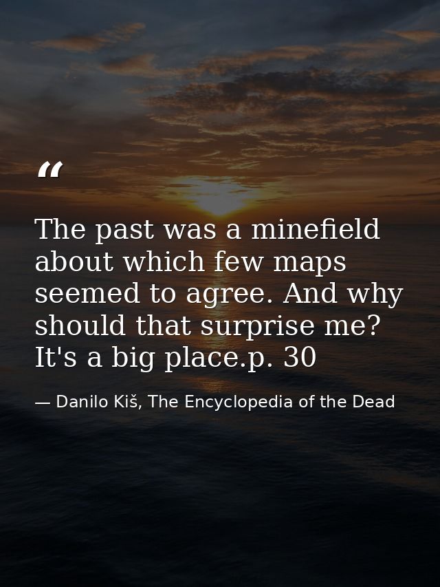The past was a minefield about which few maps seemed to agree. And why should that surprise me? It's a big place.p. 30 — Danilo Kiš, The Encyclopedia of the Dead