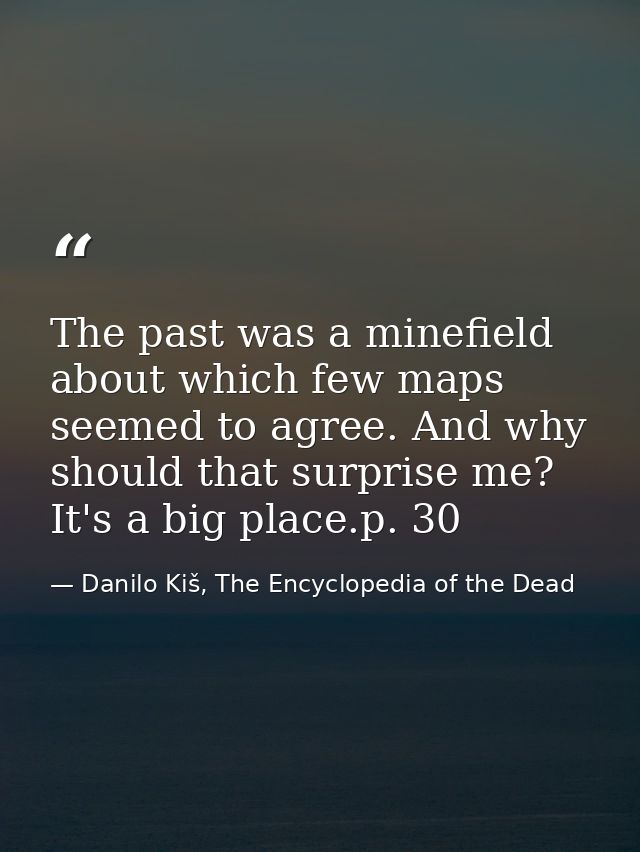 The past was a minefield about which few maps seemed to agree. And why should that surprise me? It's a big place.p. 30 — Danilo Kiš, The Encyclopedia of the Dead